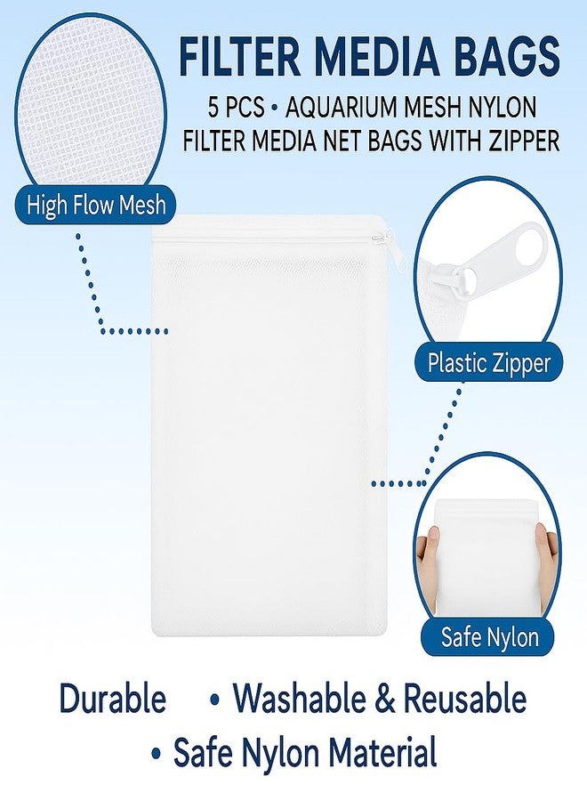 VAYINATO® 1Kg Filter Media Bags 5 Pcs (White) - Aquarium Mesh Nylon Filter Media Net Bags with Plastic Zipper | Reusable & Washable Filter Bags for Activated Carbon, Bio Balls, Ceramic Rings - Image 2